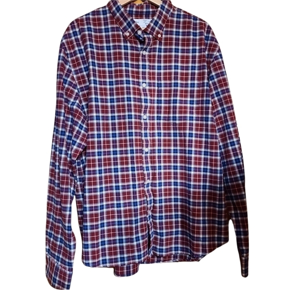 Old Navy XXL red blue plaid buttoned down long-sleeved shirt westerncore - Picture 2 of 14